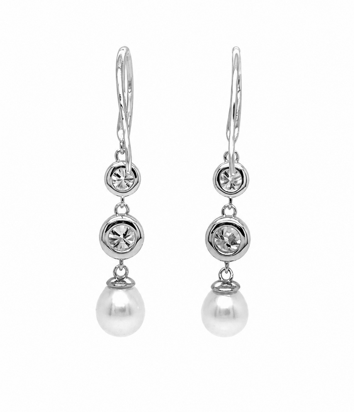 5.86 Cts Pearl and Moissanite Earring in 925 Platinum Plated