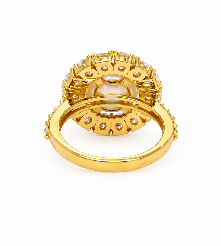 8.43 Cts Pearl and Moissanite Ring in 925 Yellow Gold Plated
