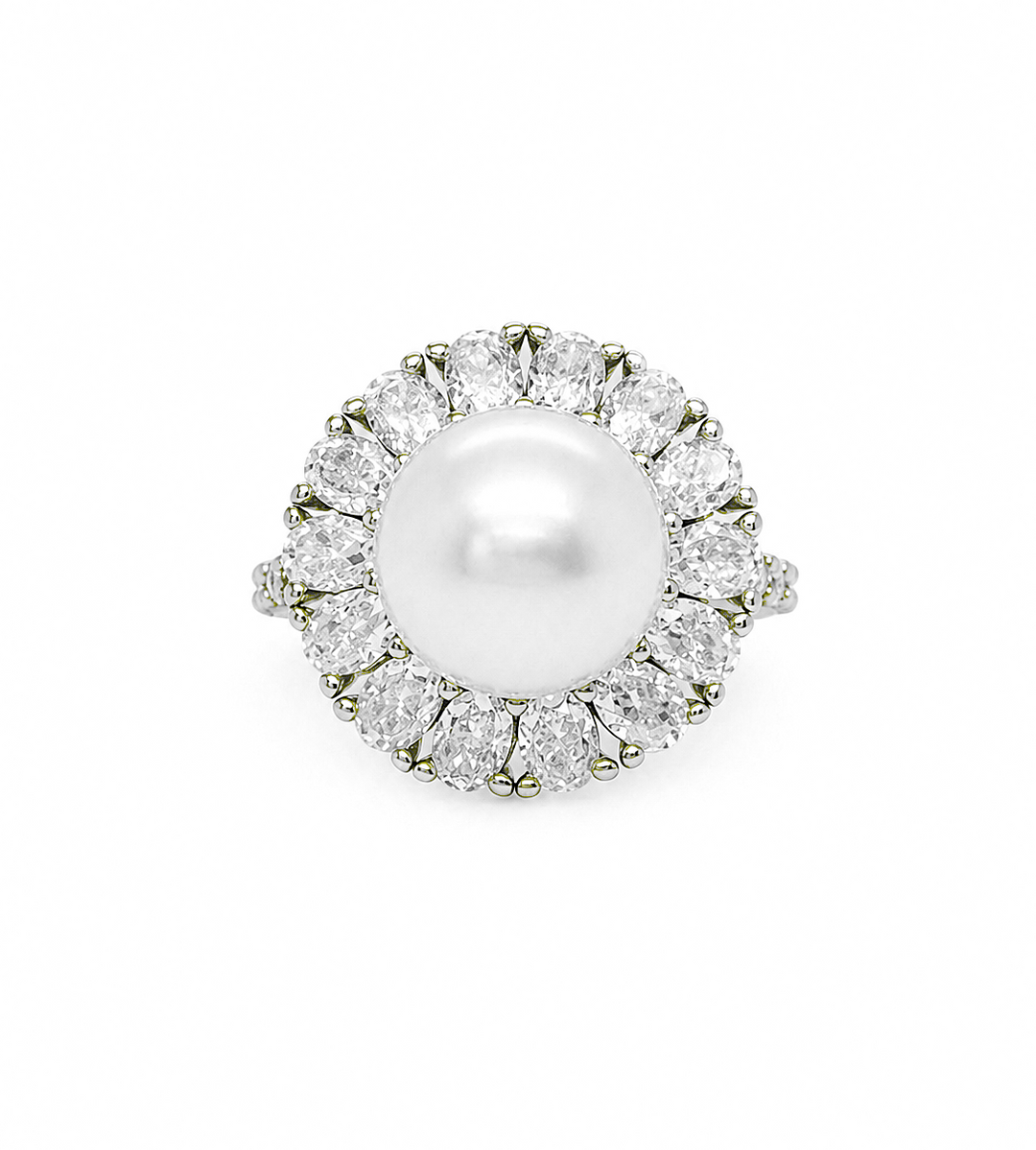 8.43 Cts Pearl and Moissanite Ring in 925 Platinum Plated