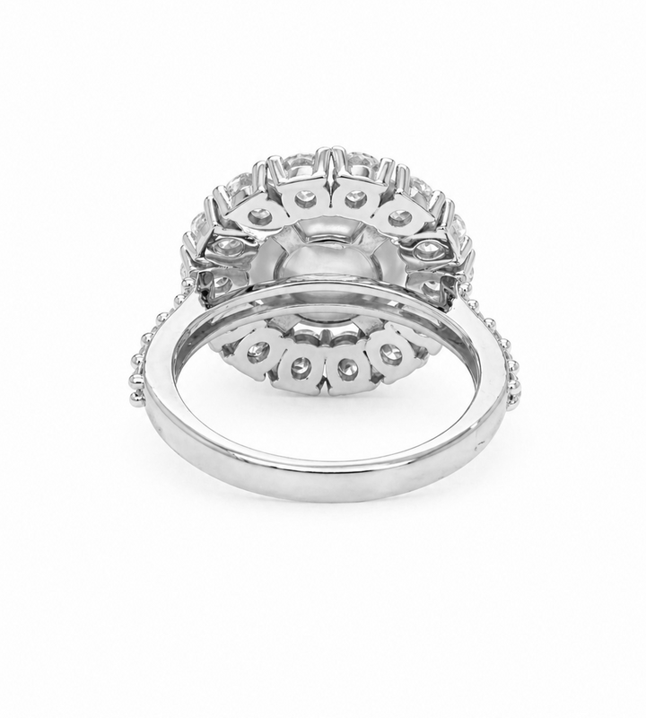 8.43 Cts Pearl and Moissanite Ring in 925 Platinum Plated