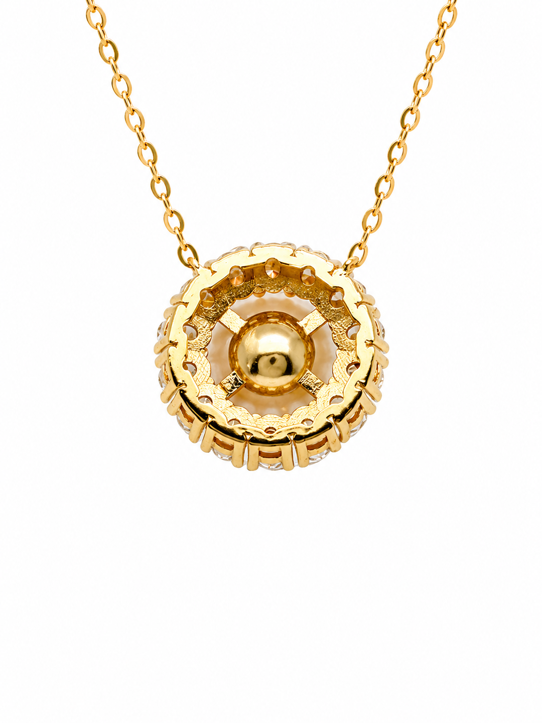 9.61 Cts Pearl and Moissanite Necklace in 925 Yellow Gold Plated