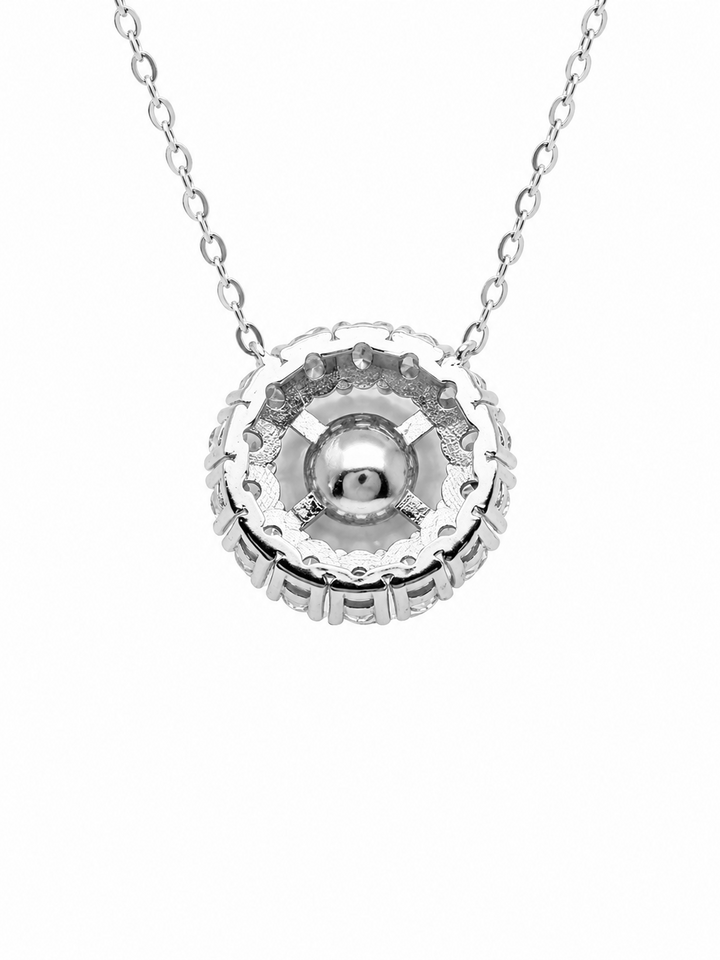 9.61 Cts Pearl and Moissanite Necklace in 925 Platinum Plated