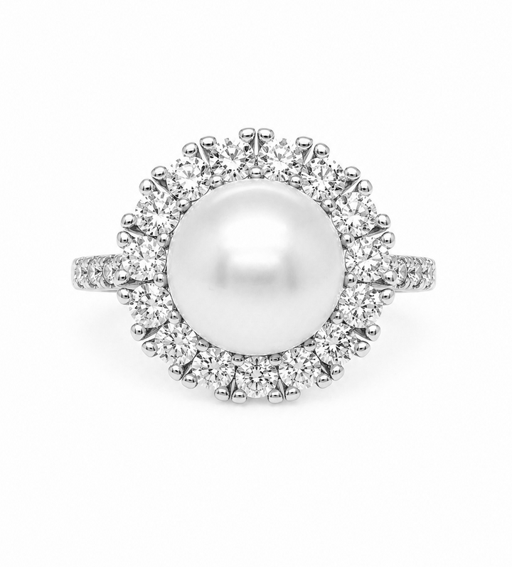 8.75 Cts Pearl and Moissanite Ring in 925 Platinum Plated