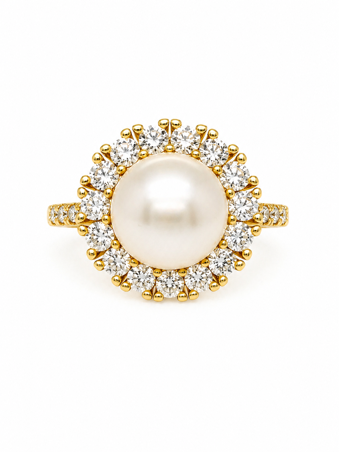 8.75 Cts Pearl and Moissanite Ring in 925 Yellow Gold Plated