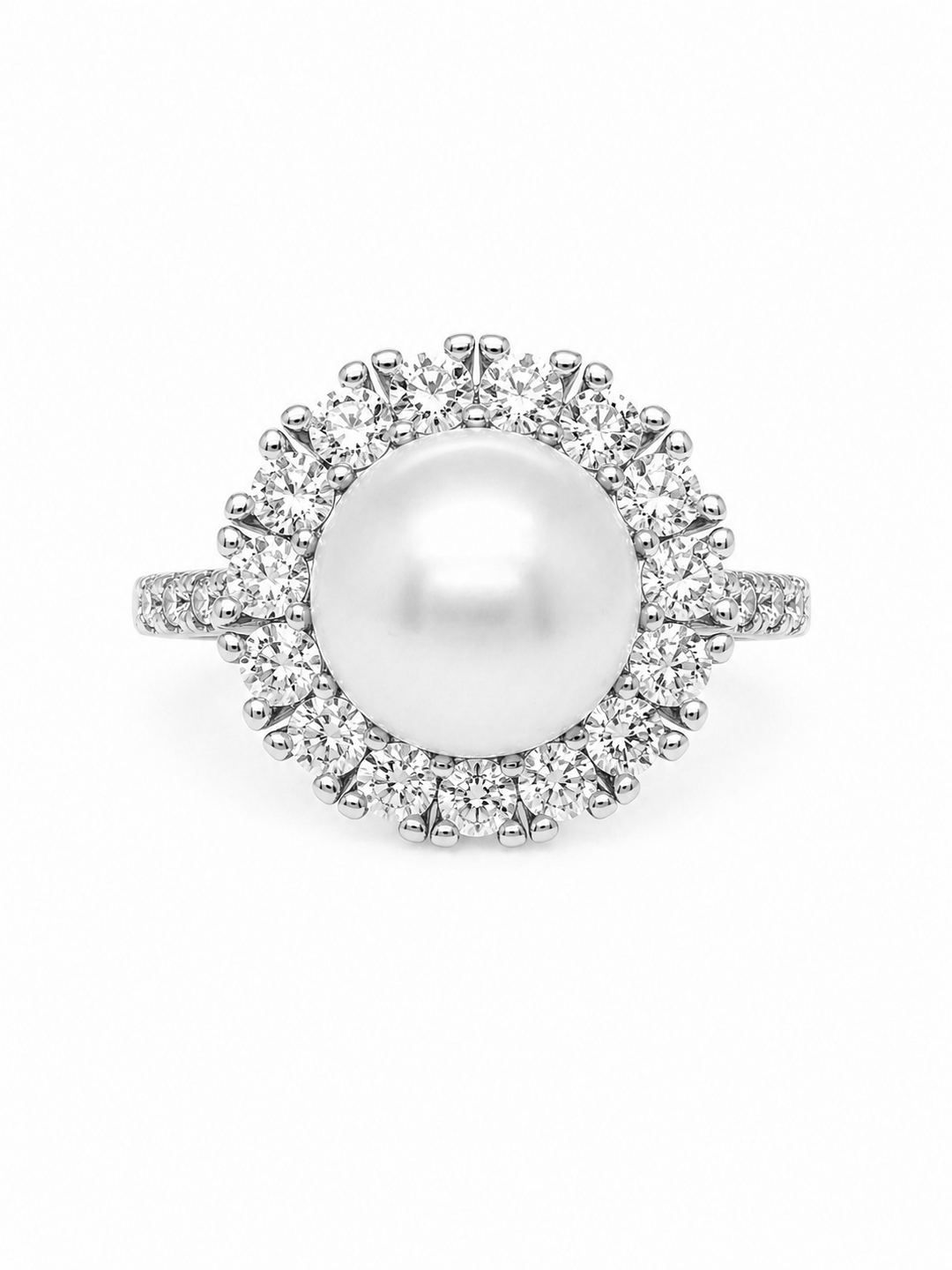 8.75 Cts Pearl and Moissanite Ring in 925 Platinum Plated