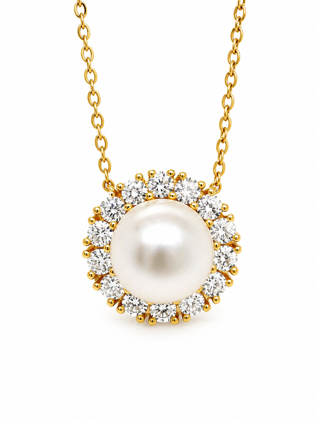 8.74 Cts Pearl and Moissanite Necklace in 925 Yellow Gold Plated