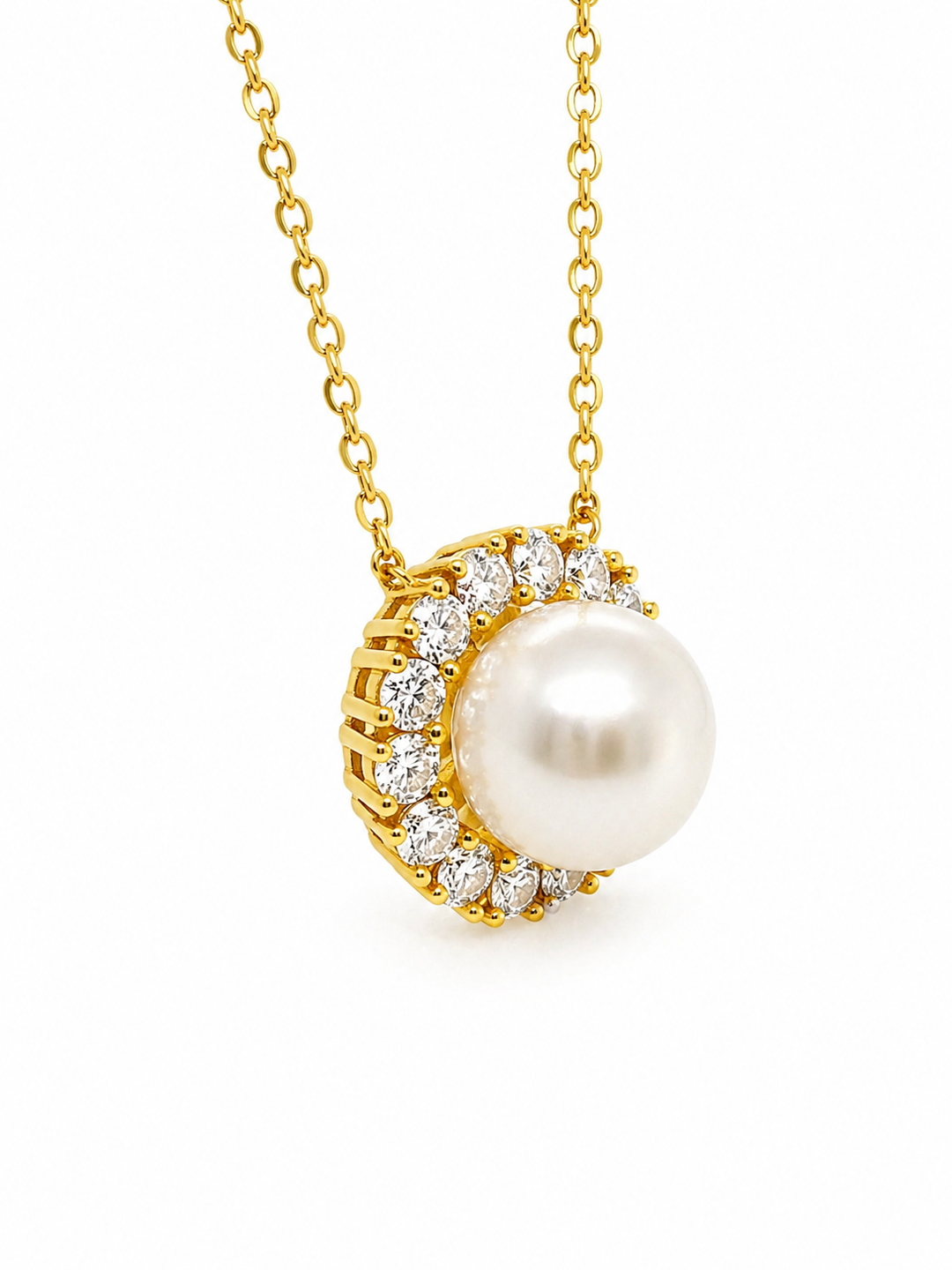 8.74 Cts Pearl and Moissanite Necklace in 925 Yellow Gold Plated