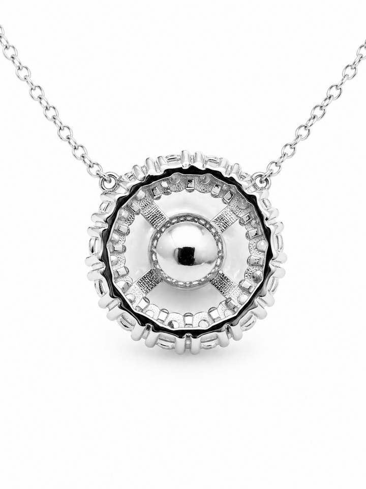 8.74 Cts Pearl and Moissanite Necklace in 925 Platinum Plated