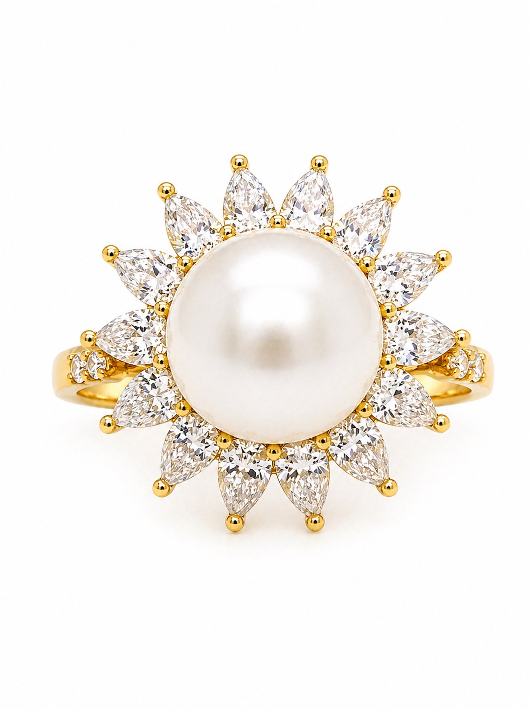 9.00 Cts Pearl and Moissanite Ring in 925 Yellow Gold Plated