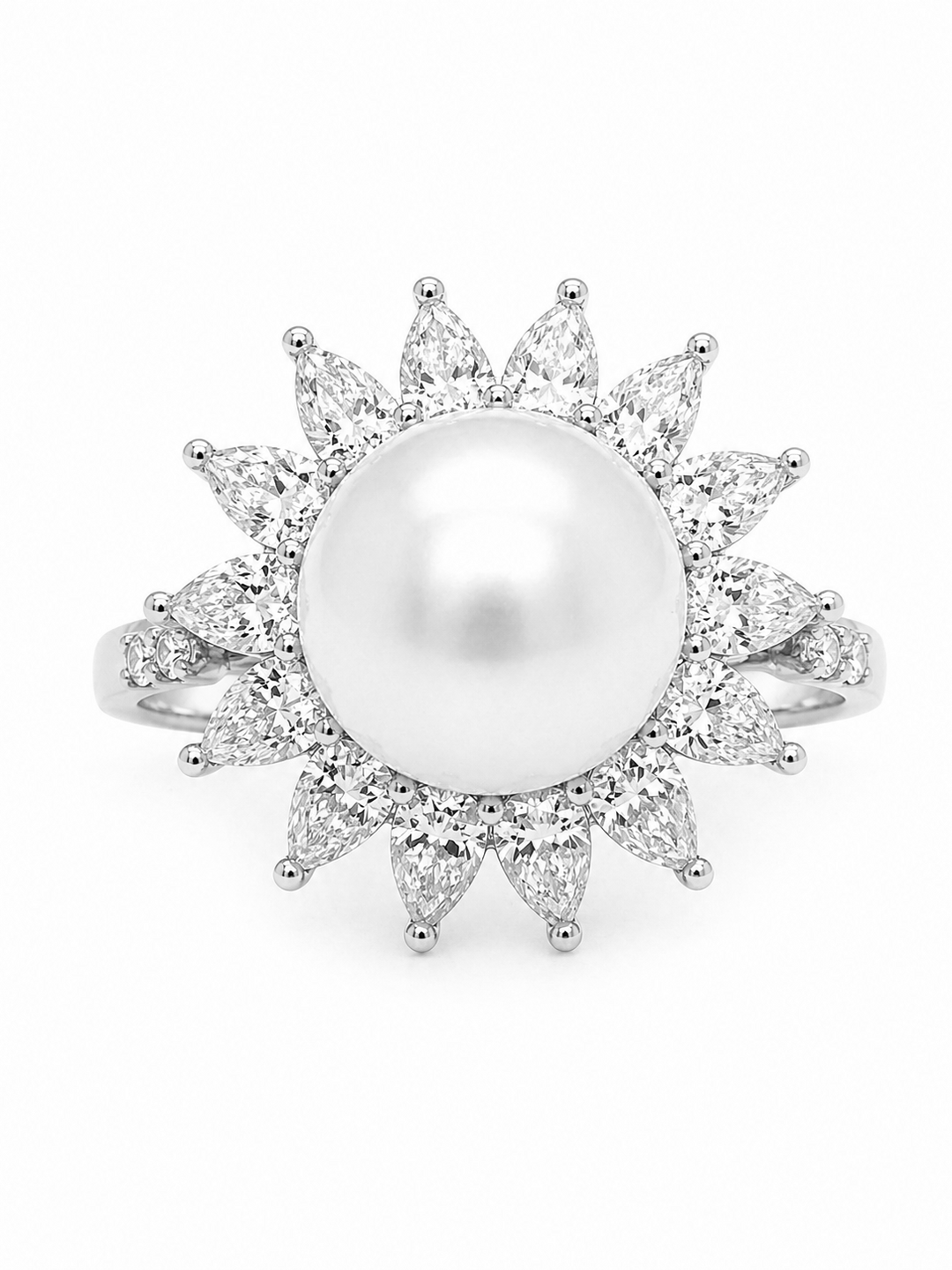 9.00 Cts Pearl and Moissanite Ring in 925 Platinum Plated