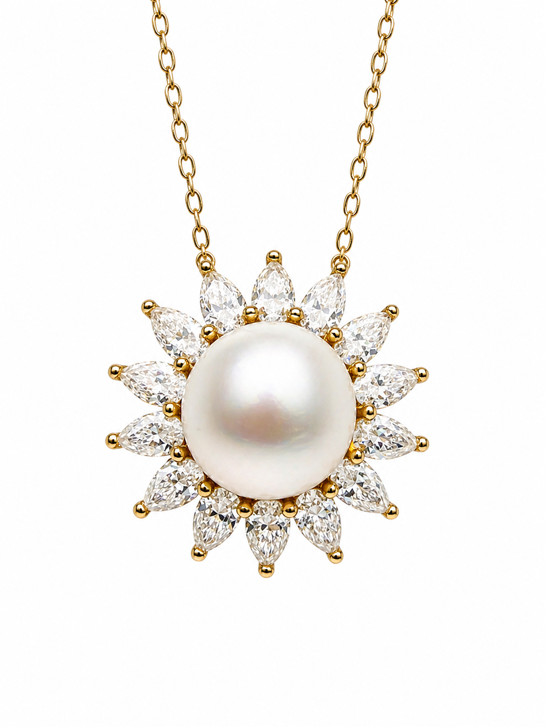 8.71 Cts Pearl and Moissanite Necklace in 925 Yellow Gold Plated