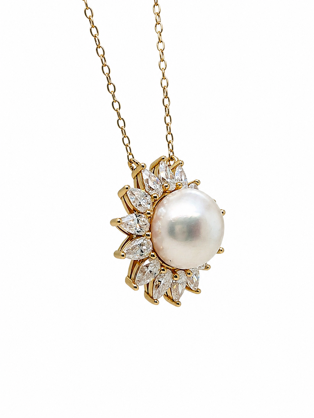 8.71 Cts Pearl and Moissanite Necklace in 925 Yellow Gold Plated