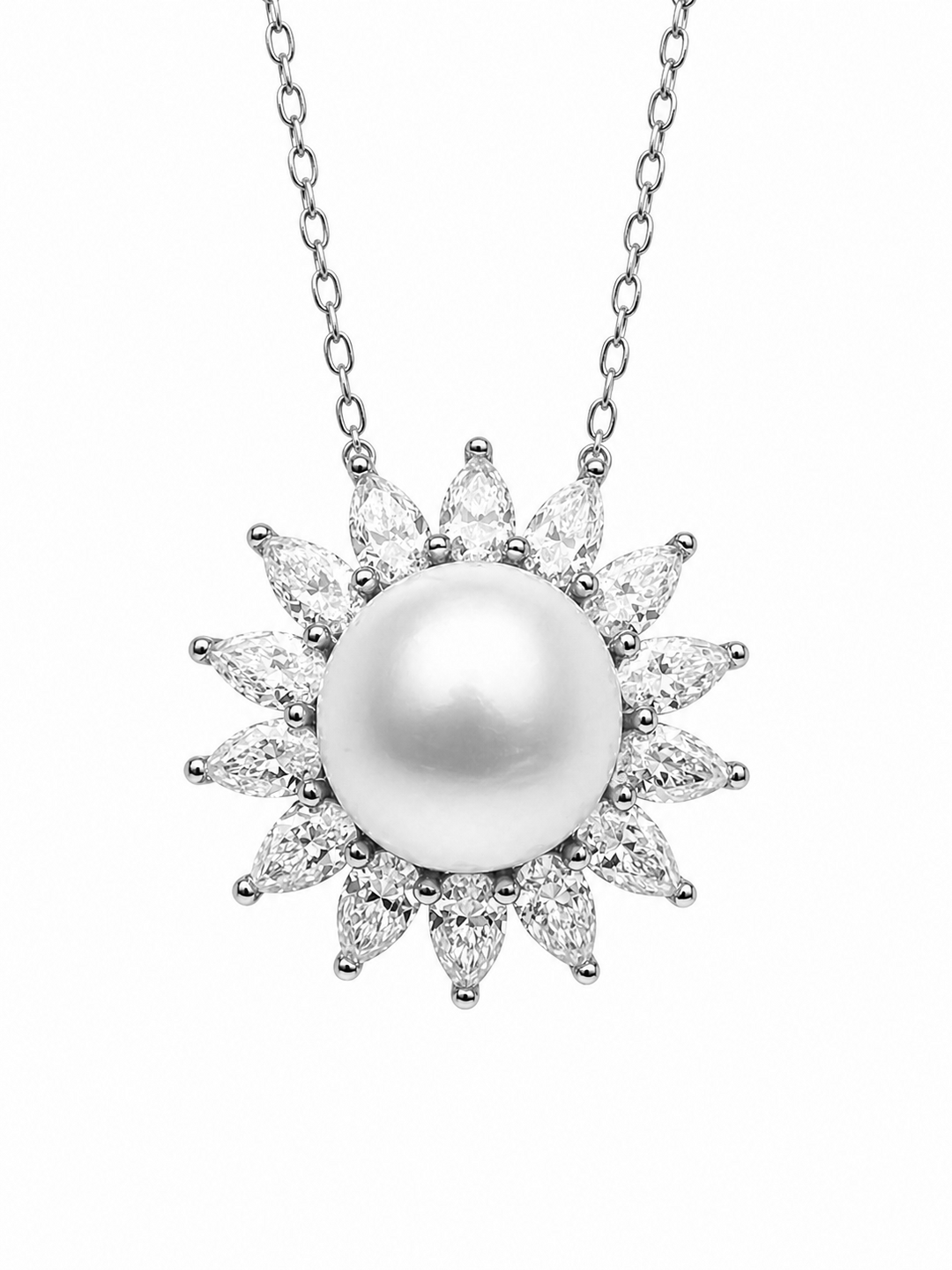8.71 Cts Pearl and Moissanite Necklace in 925 Platinum Plated