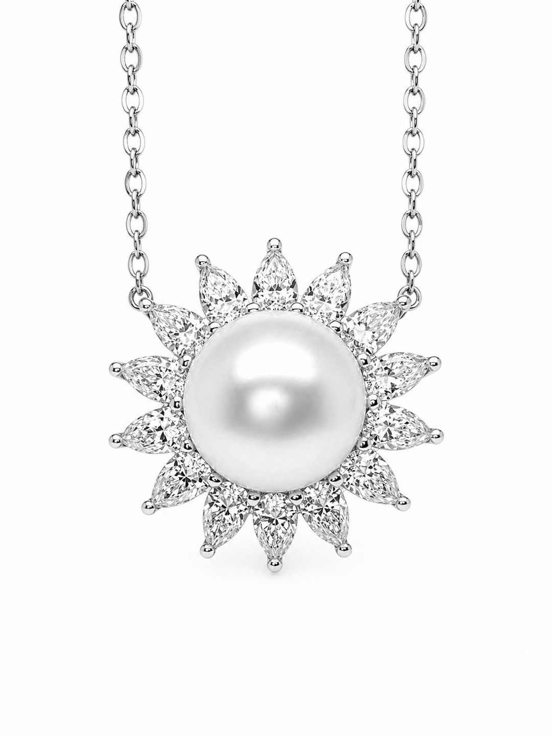 9.10 Cts Pearl and Moissanite Necklace in 925 Platinum Plated