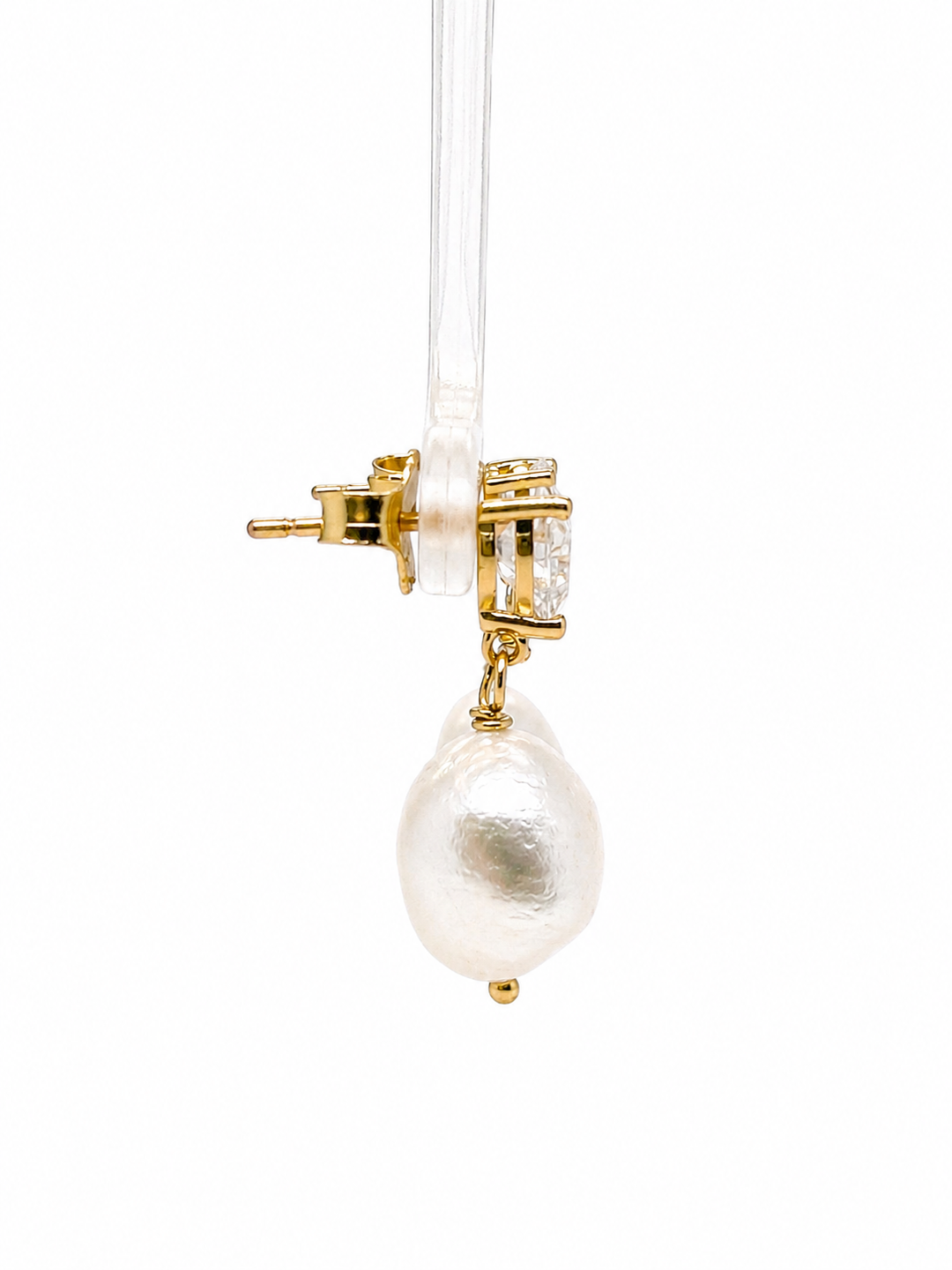 18.05 Cts Pearl and Moissanite Earring in 925 Yellow Gold Plated