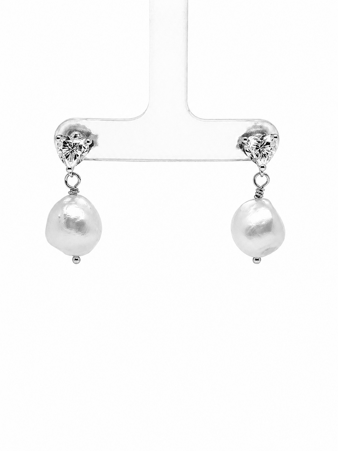 18.05 Cts Pearl and Moissanite Earring in 925 Platinum Plated