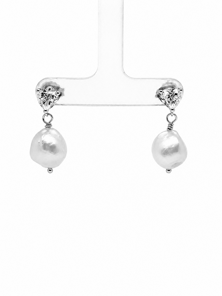 18.05 Cts Pearl and Moissanite Earring in 925 Platinum Plated
