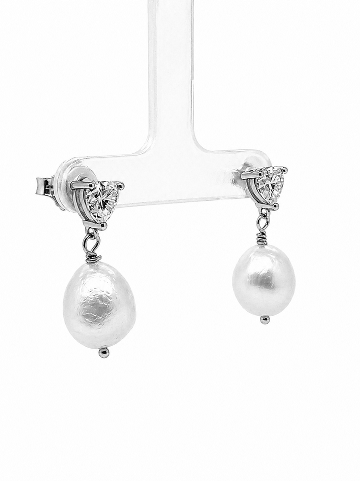 18.05 Cts Pearl and Moissanite Earring in 925 Platinum Plated