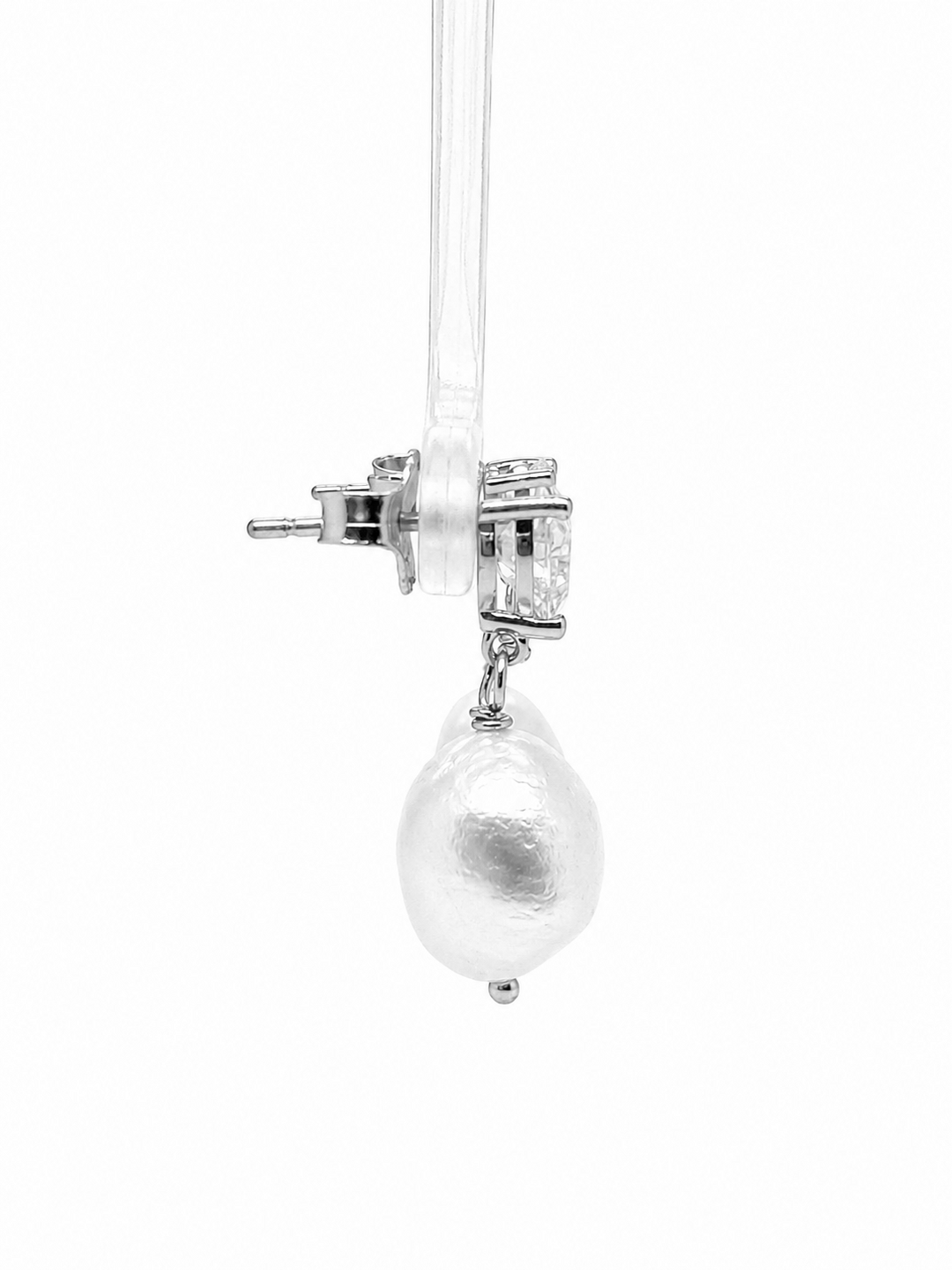 18.05 Cts Pearl and Moissanite Earring in 925 Platinum Plated
