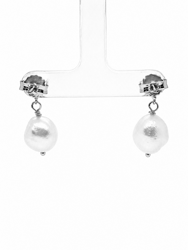 18.05 Cts Pearl and Moissanite Earring in 925 Platinum Plated