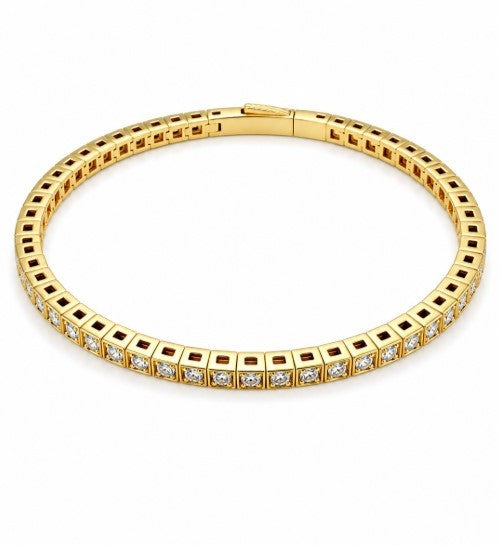 1.99 Cts Lab Grown Diamond Felx Bangle in 925 Yellow Gold Plated
