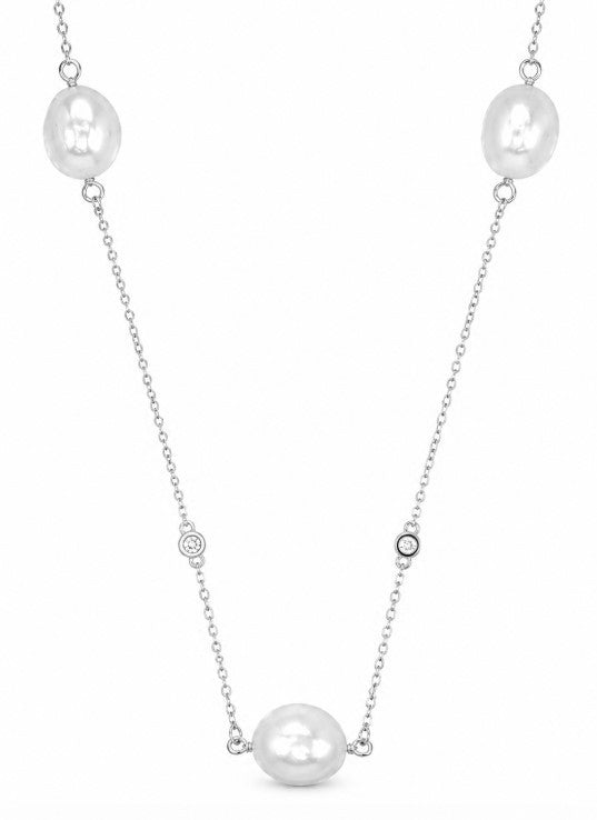 Pearl and Lab Grown Diamond Necklace in 925 Platinum Plated
