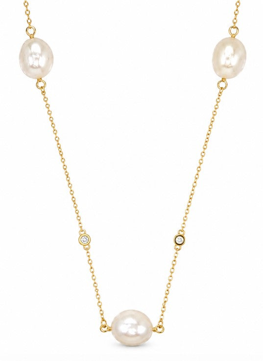 Pearl and Lab Grown Diamond Necklace in 925 Yellow Gold Plated