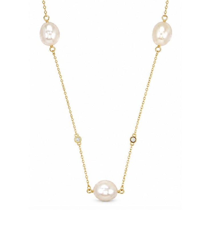 Pearl and Lab Grown Diamond Necklace in 925 Yellow Gold Plated
