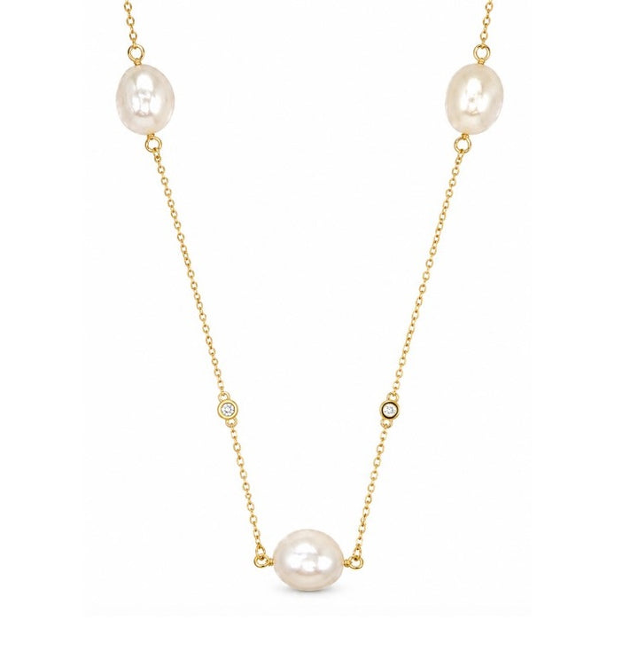 Pearl and Lab Grown Diamond Necklace in 925 Yellow Gold Plated