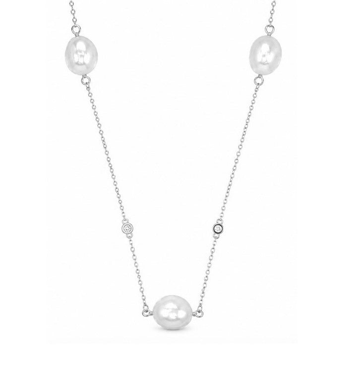 Pearl and Lab Grown Diamond Necklace in 925 Platinum Plated