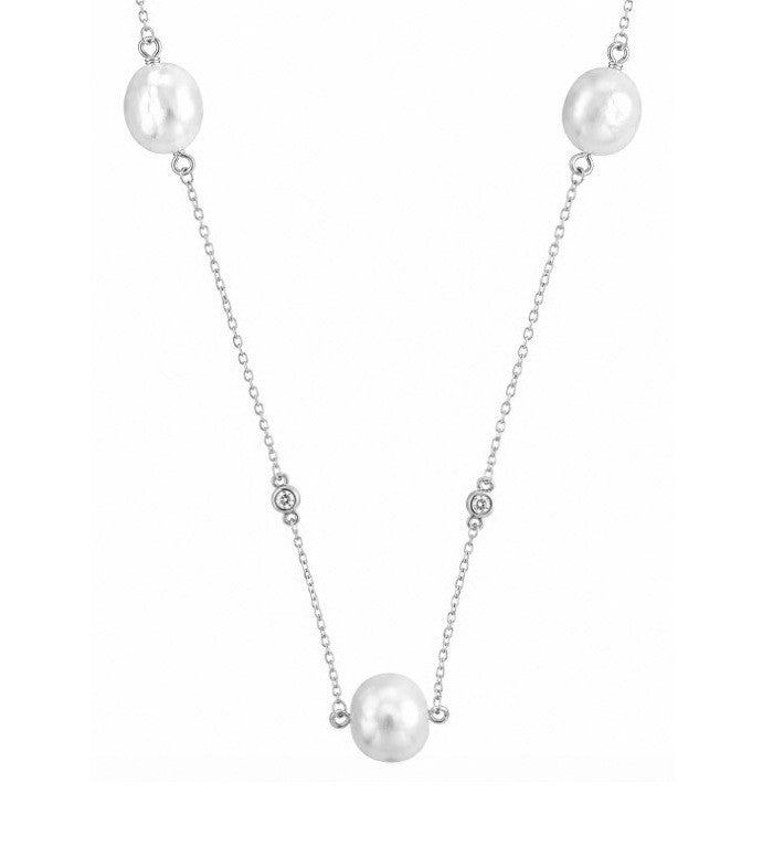 Pearl and Lab Grown Diamond Necklace in 925 Platinum Plated