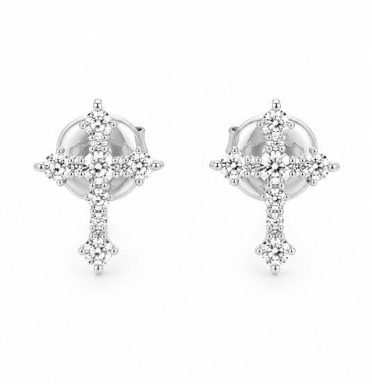0.45 Ctw Lab Grown Diamond Cross Earring in 925 Platinum Plated