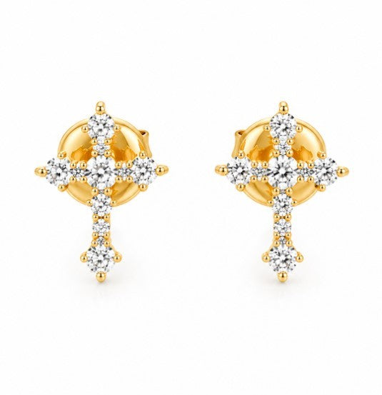0.45 Ctw Lab Grown Diamond Cross Earring in 925 Yellow Gold Plated