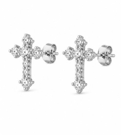 0.45 Ctw Lab Grown Diamond Cross Earring in 925 Platinum Plated