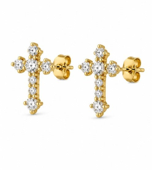 0.45 Ctw Lab Grown Diamond Cross Earring in 925 Yellow Gold Plated
