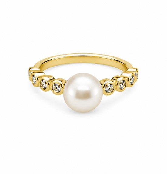 Pearl and Lab Grown Diamond Ring in 925 Yellow Gold Plated