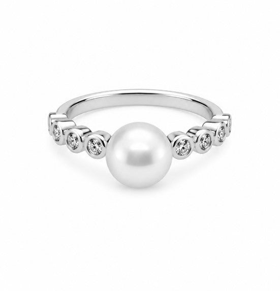 Pearl and Lab Grown Diamond Ring in 925 Platinum Plated