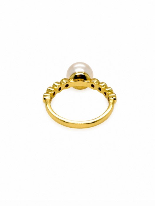 Pearl and Lab Grown Diamond Ring in 925 Yellow Gold Plated