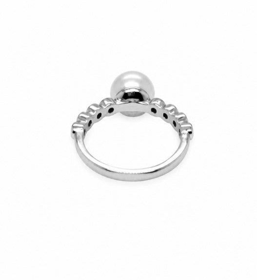 Pearl and Lab Grown Diamond Ring in 925 Platinum Plated