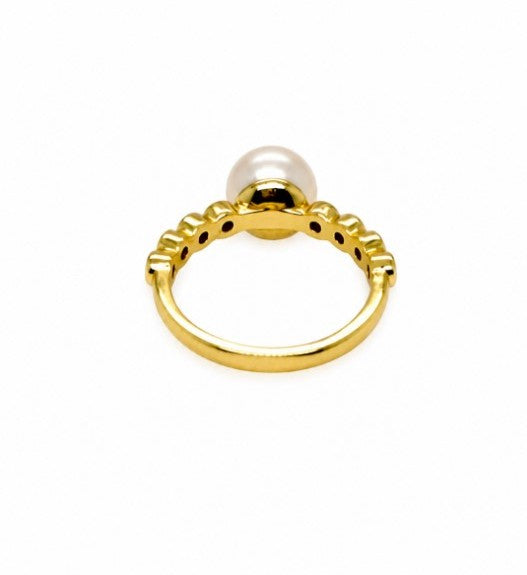 Pearl and Lab Grown Diamond Ring in 925 Yellow Gold Plated