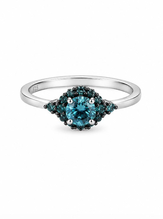 0.96 Ctw Blue Lab Grown Diamond Ring in 925 Two Tone
