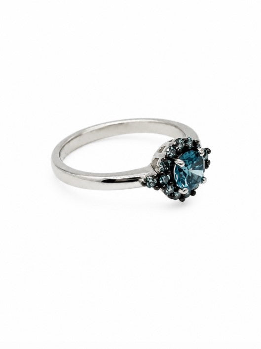 0.96 Ctw Blue Lab Grown Diamond Ring in 925 Two Tone