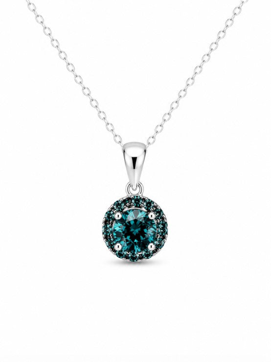 0.93 Ctw Blue Lab Grown Diamond Pendant in 925 Two Tone