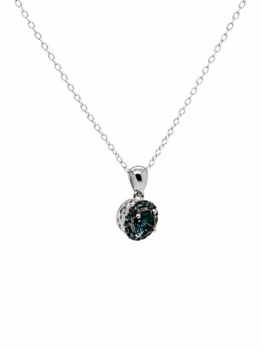 0.93 Ctw Blue Lab Grown Diamond Pendant in 925 Two Tone
