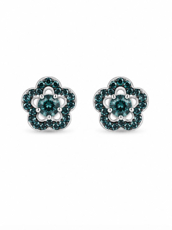 1.07 Ctw Blue Lab Grown Diamond Earring in 925 Two Tone