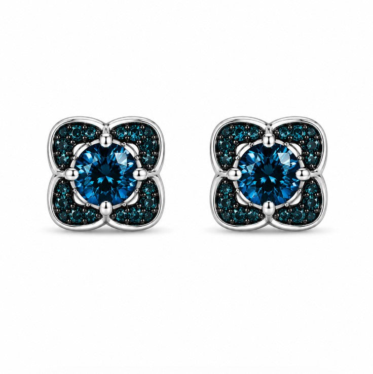 1.07 Ctw Blue Lab Grown Diamond Earring in 925 Two Tone