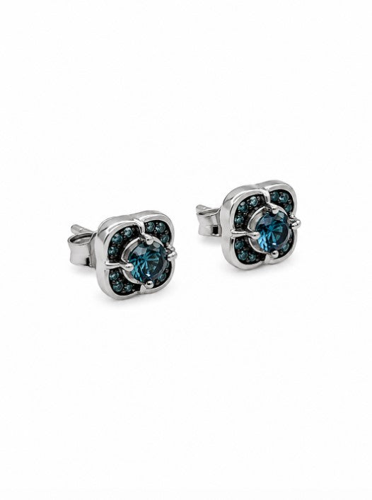 1.07 Ctw Blue Lab Grown Diamond Earring in 925 Two Tone