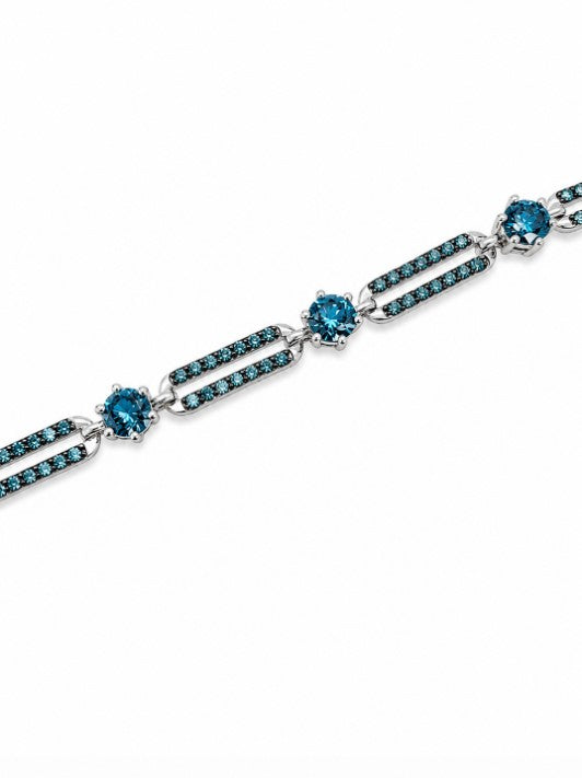 4.45 Ctw Blue Lab Grown Diamond Bracelet in 925 Two Tone