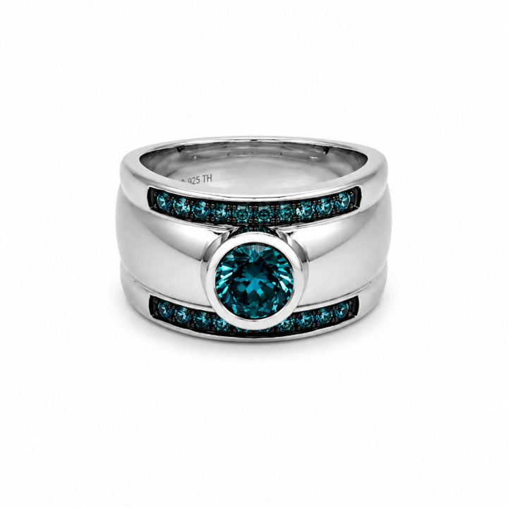 0.90 Ctw Blue Lab Grown Diamond Ring in 925 Two Tone