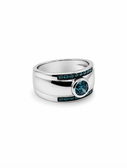 0.90 Ctw Blue Lab Grown Diamond Ring in 925 Two Tone
